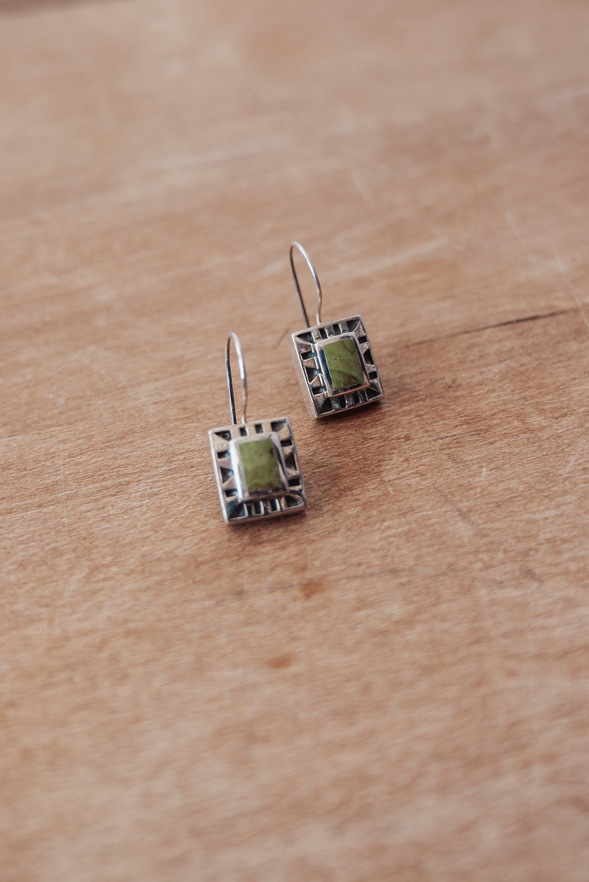 Sterling Silver Square Inlay Earrings