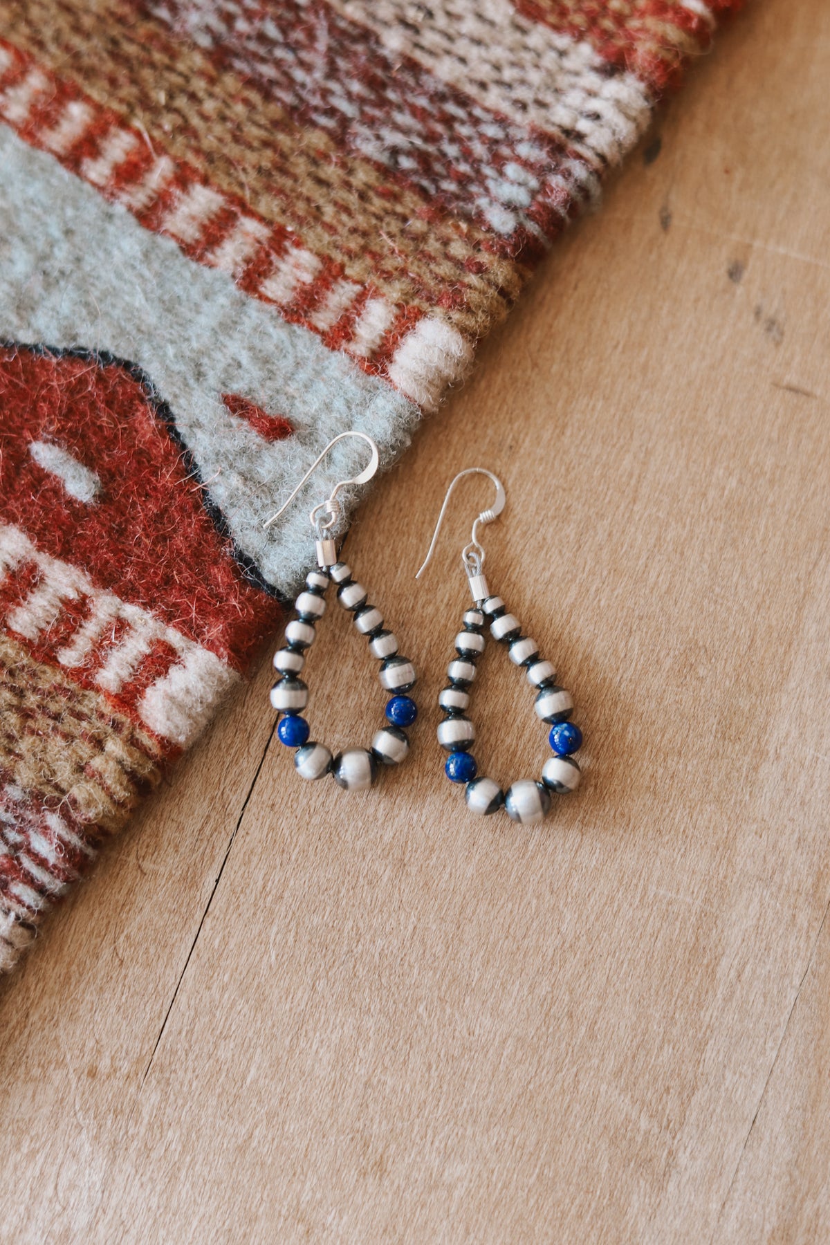 Tiny Navajo Pearl and Lapis Stone Teardrop Earrings