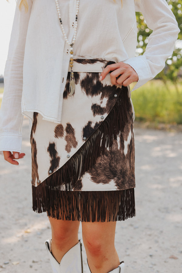 Women s Tagged cow print skirt Cody and Sioux