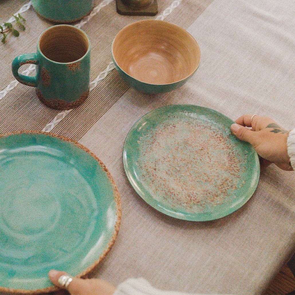 Patina Turquoise Ceramic Dinner Set