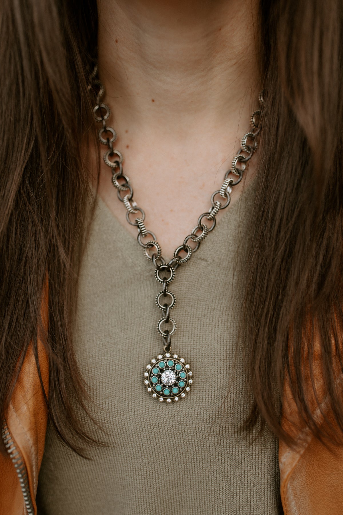 Turquoise &amp; Sparkle Pendant Necklace