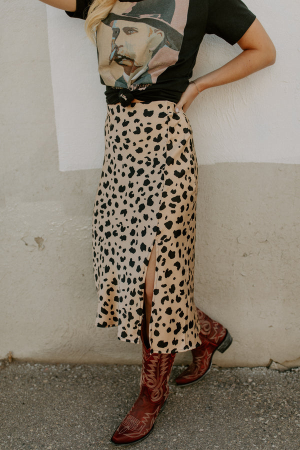 Satin Leopard Print Midi Skirt - Cody and Sioux