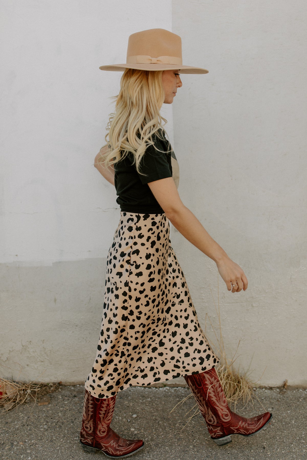 Satin Leopard Print Midi Skirt