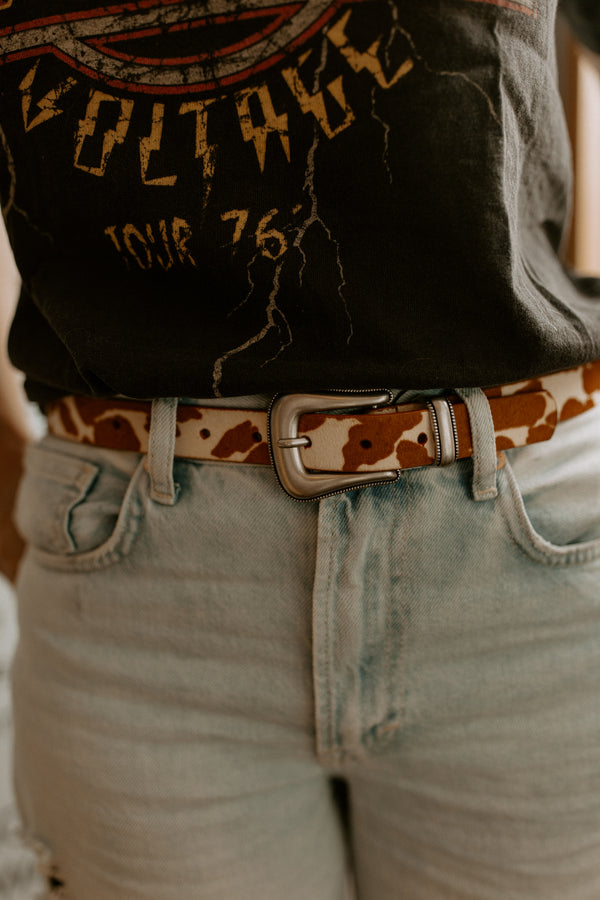 Cow Print Leather Corset Belt XS, Lace-up Cinch Belt for Jeans