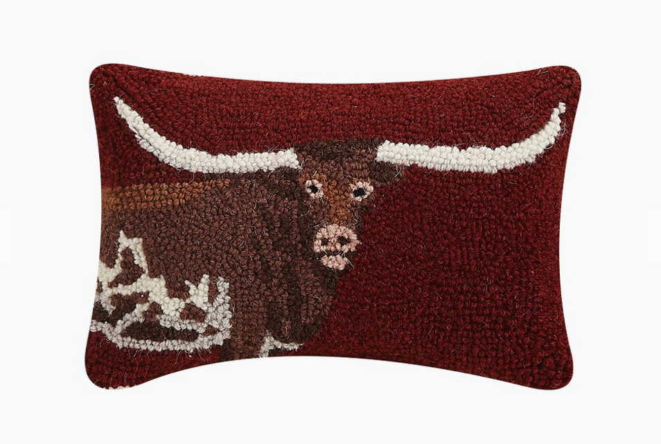Longhorn Wool Hook Pillow - Small