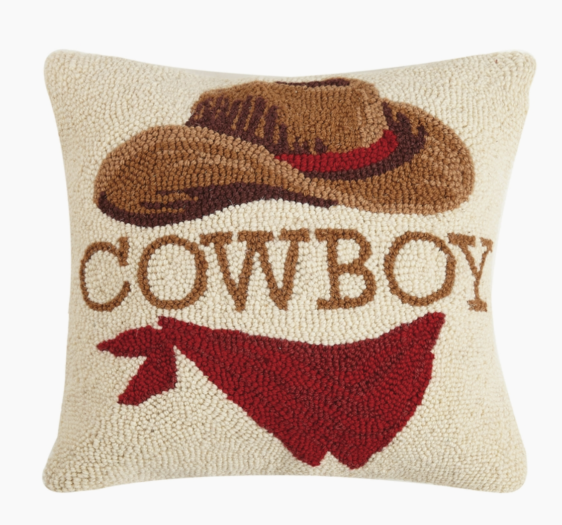 Cowgirl Cowboy Wool Hook Pillow