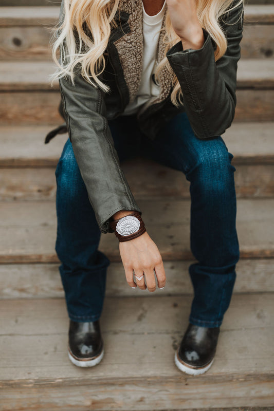 Leather Cuff with Silver Concho