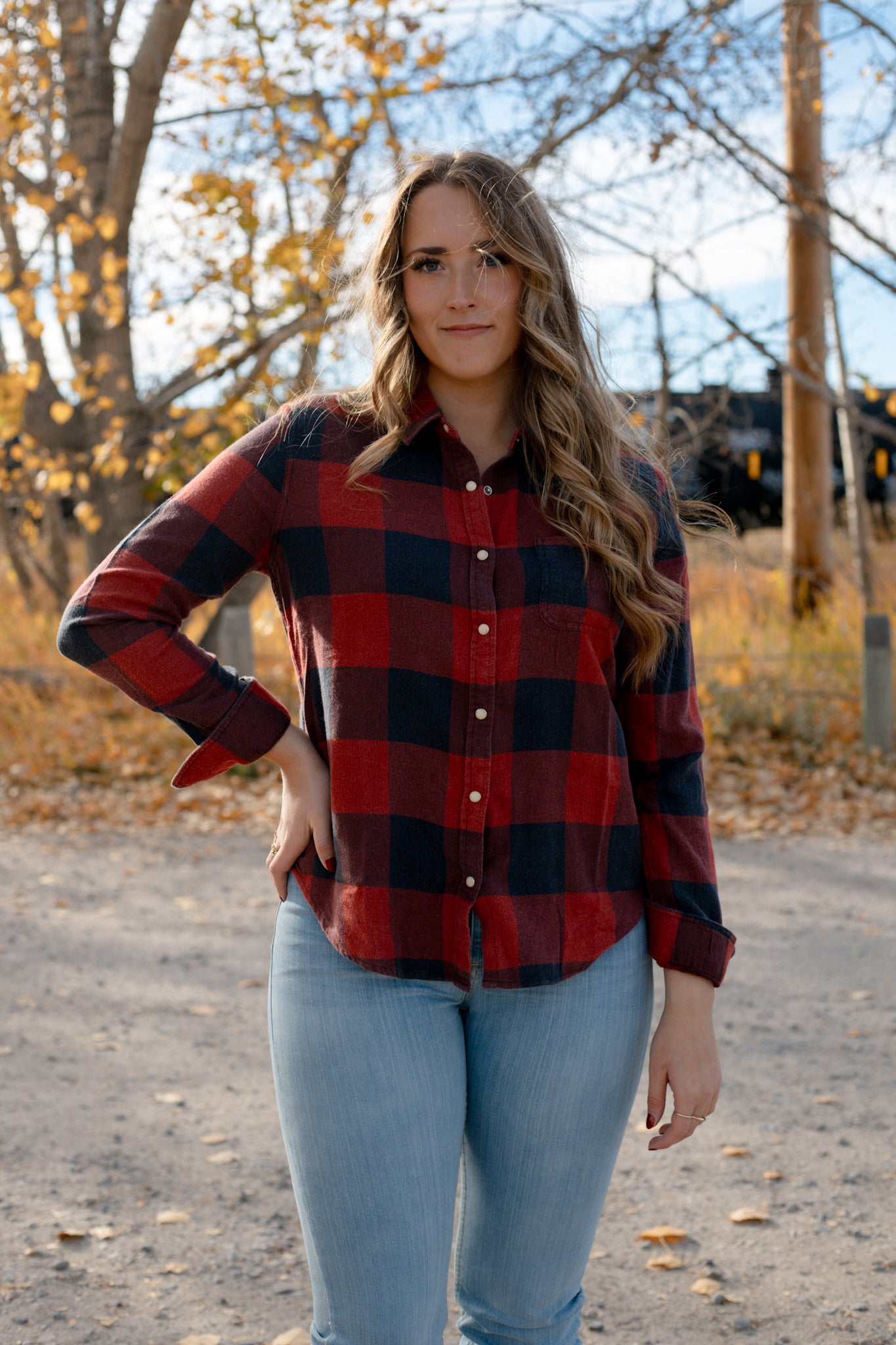 Georgianna  LS Single Pocket Plaid Shirt