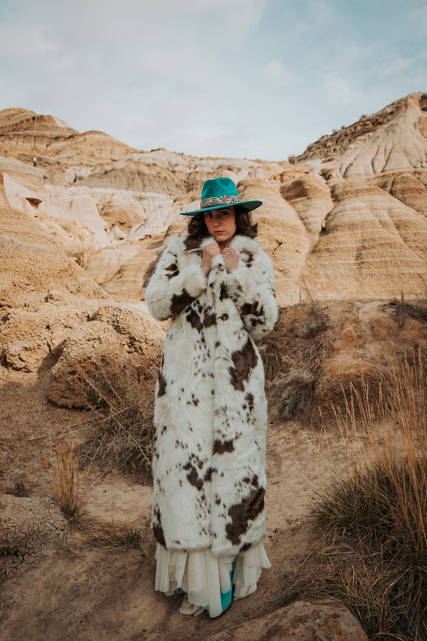 Rock & Roll Cow Print Long Fur Coat