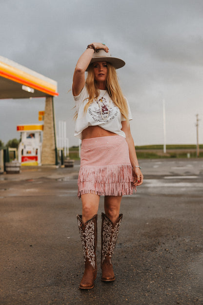 Suede Studded Fringe Skirt