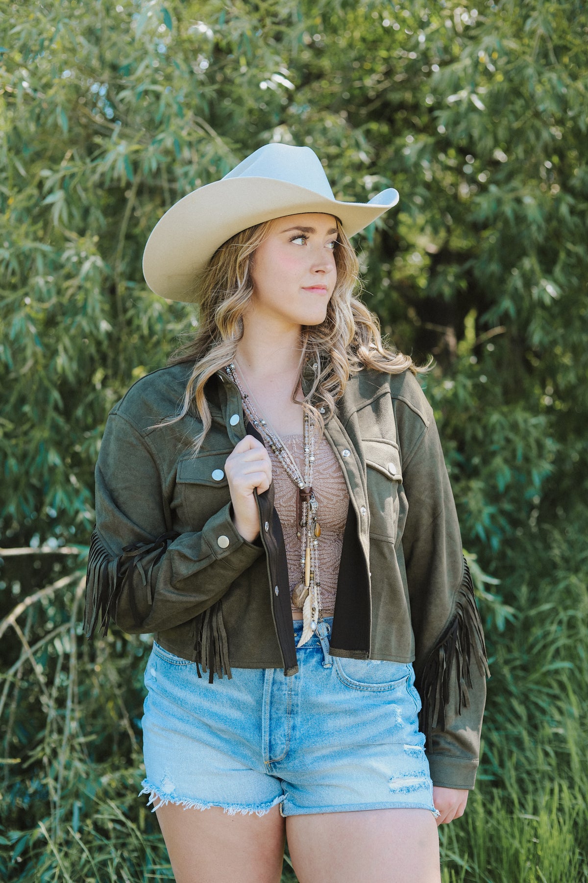 Button Down Suede Fringe Jacket