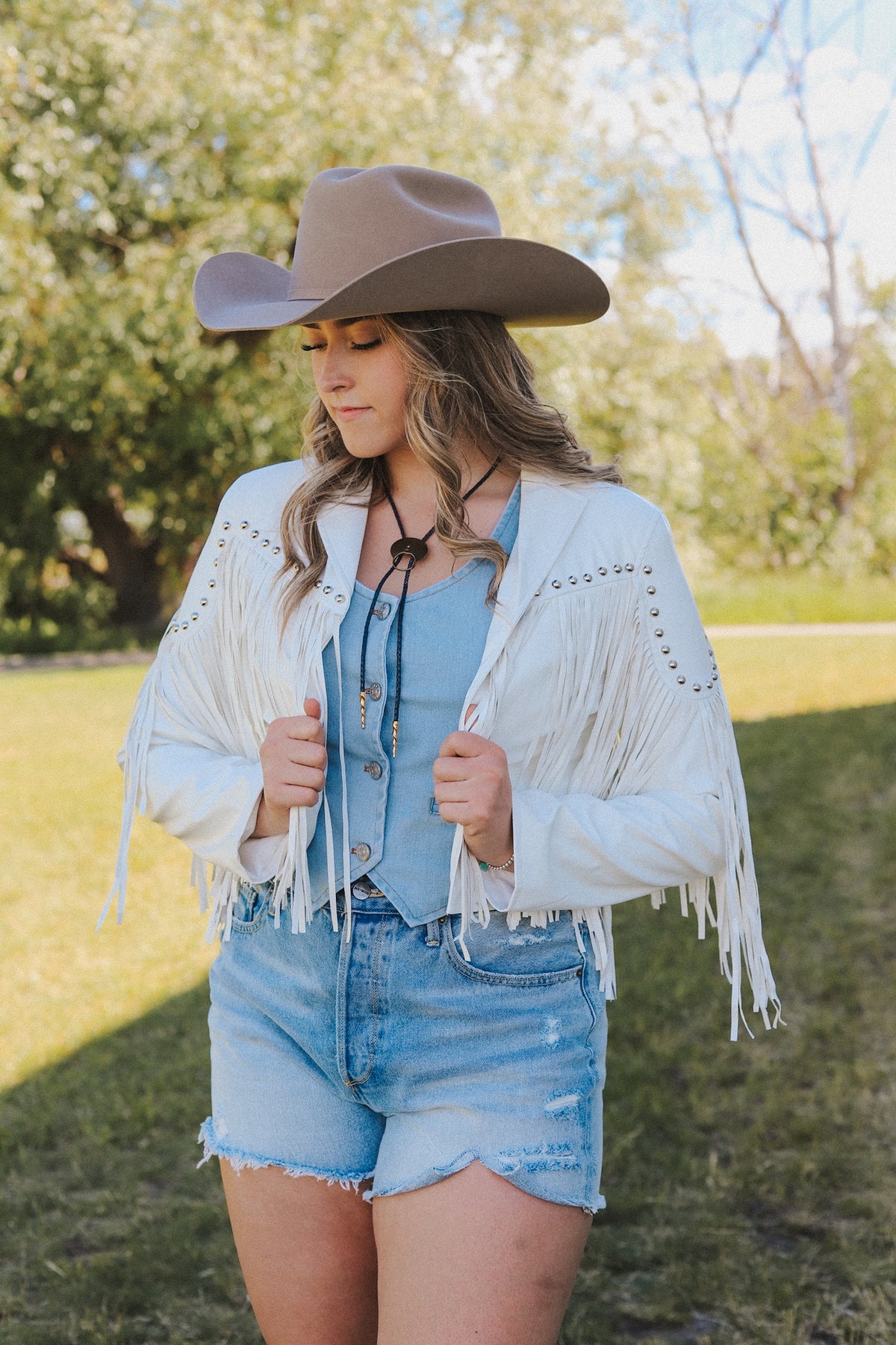 Stud Detail Fringed Pleather Jacket