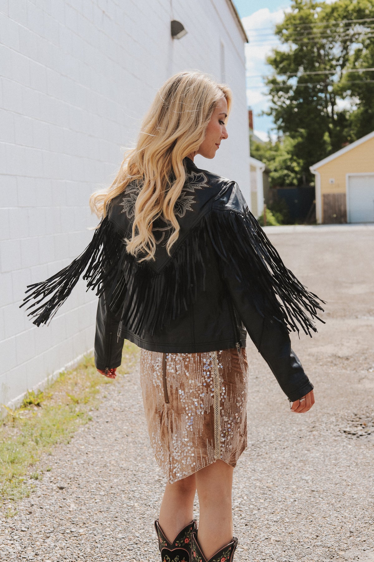 Stud Detail Fringed Pleather Jacket