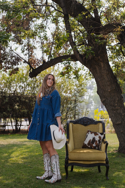 Denim Button Down Layered Dress