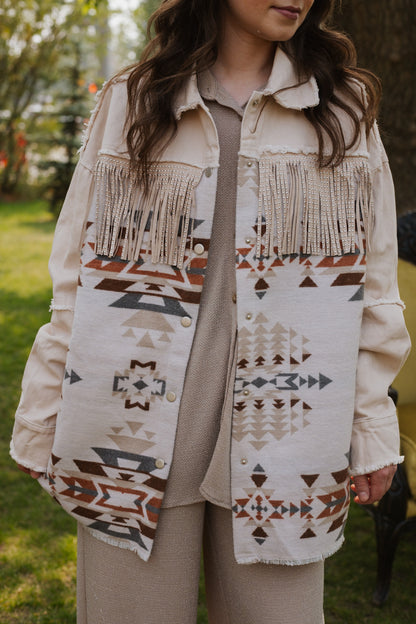 Aztec Frayed Shirt Jacket