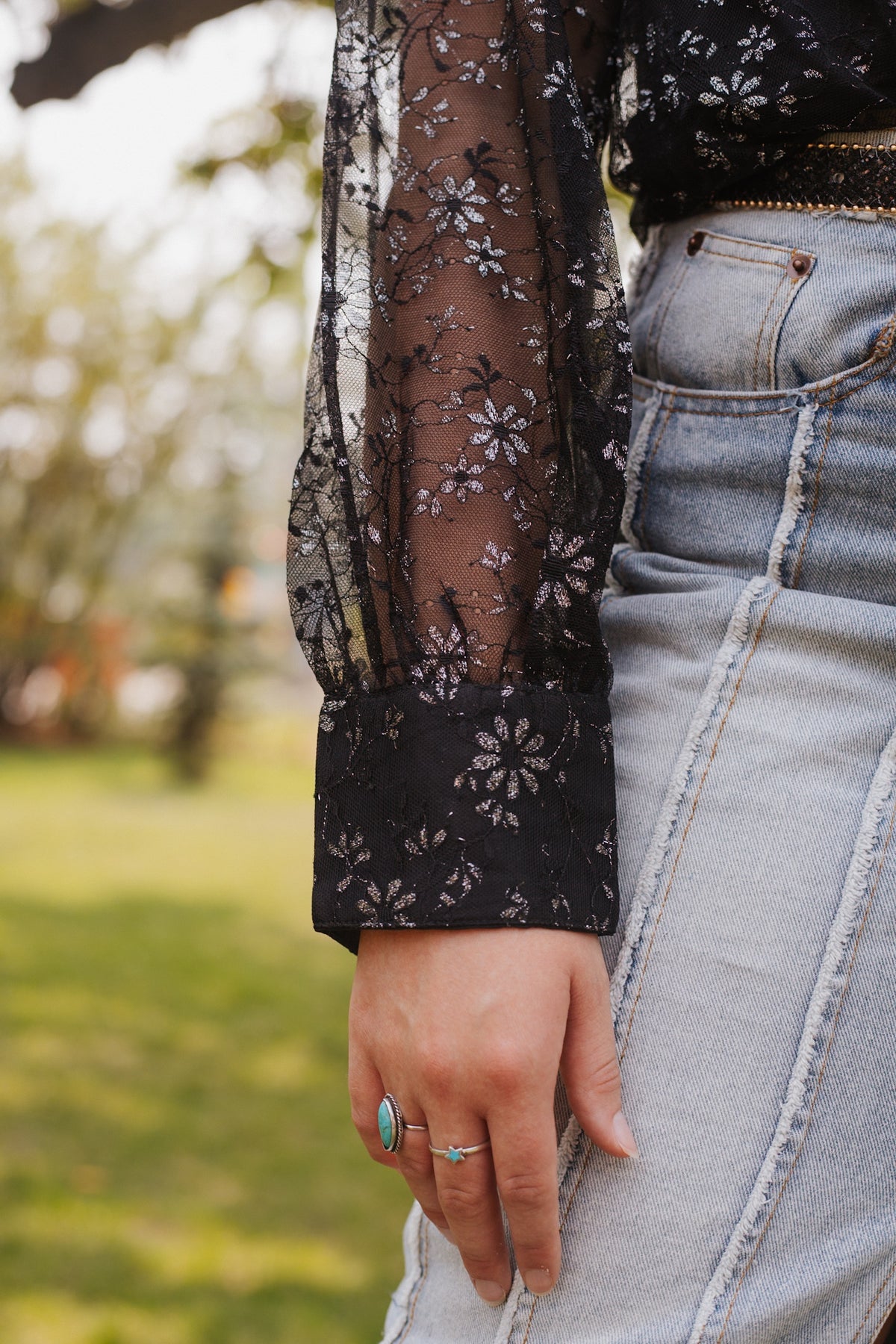 Lace Sheer Metallic Blouse