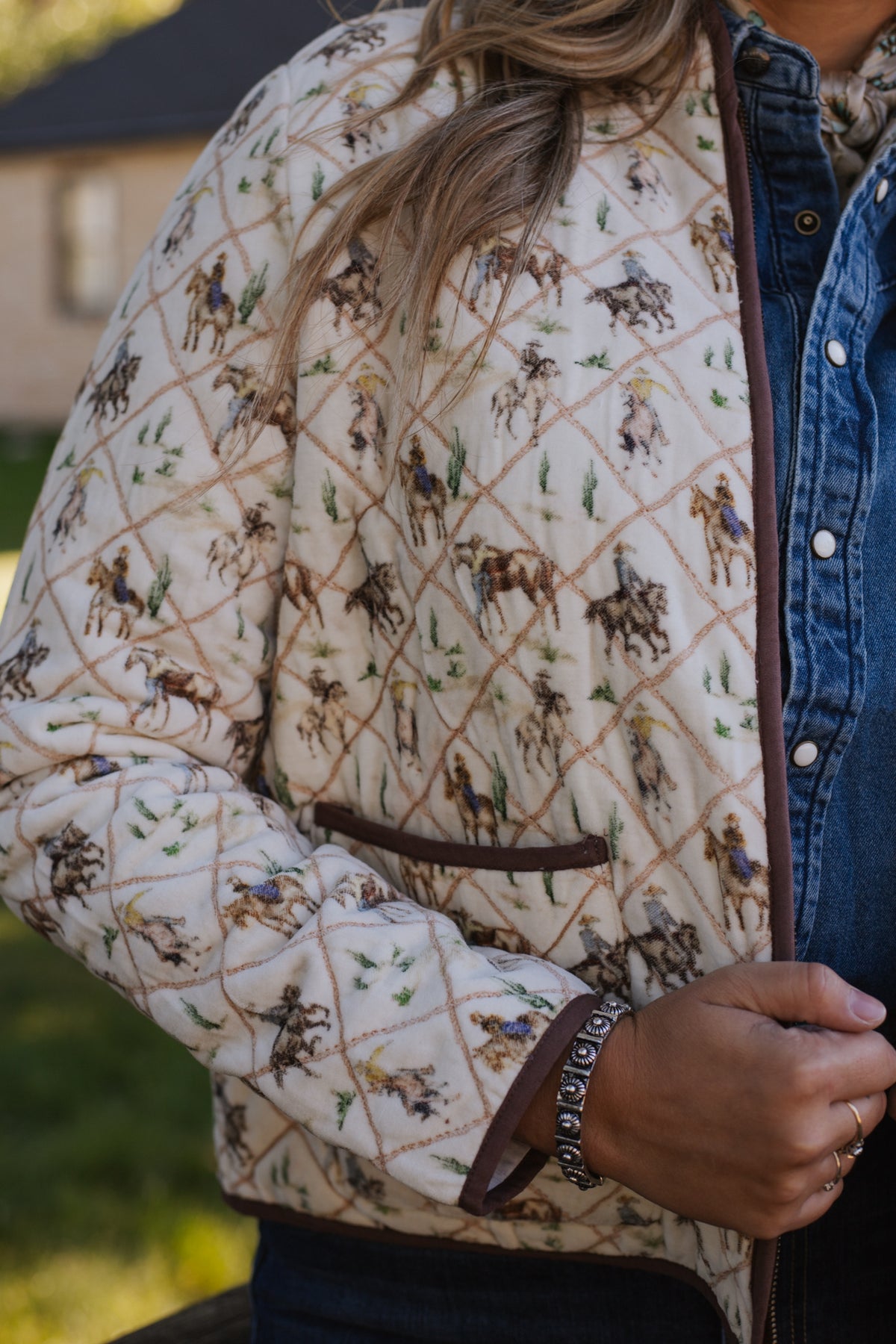 Loretta Quilted Jacket - Watercolor Rodeo Print