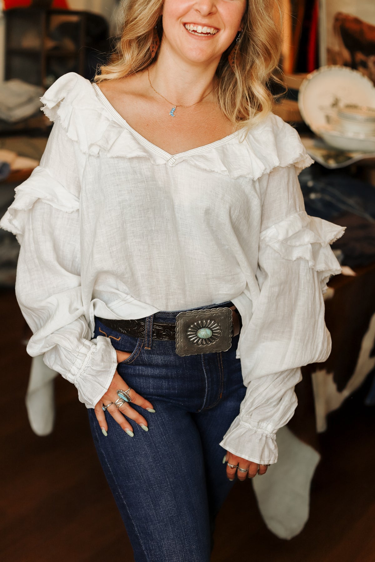 Ruffle Linen Top