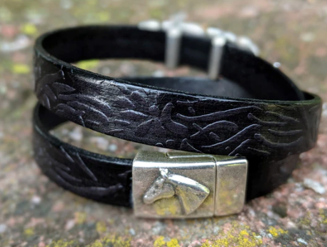 Feather Embossed Leather Bracelet