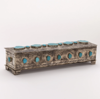 Stamped Silver Turquoise Mantle Box