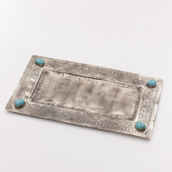 Silver Stamped Turquoise Tray