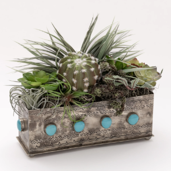 Silver Stamped Turquoise Planter