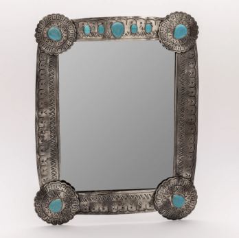 Silver Stamped Turquoise Mirror