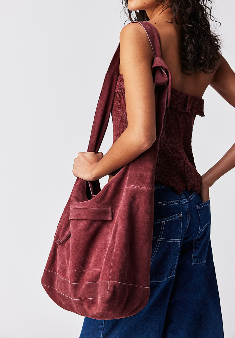 Burgundy suede cheap bag