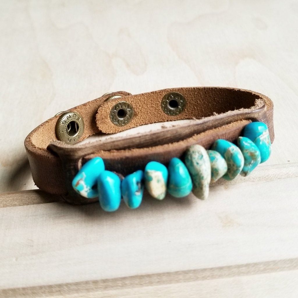 Dusty Leather Narrow Cuff with Turquoise