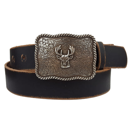 Deer Head Buckle on Vintage Leather Belt