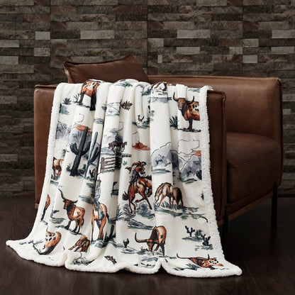 Ranch Life Western Toile Sherpa Throw