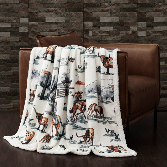 Ranch Life Western Toile Sherpa Throw