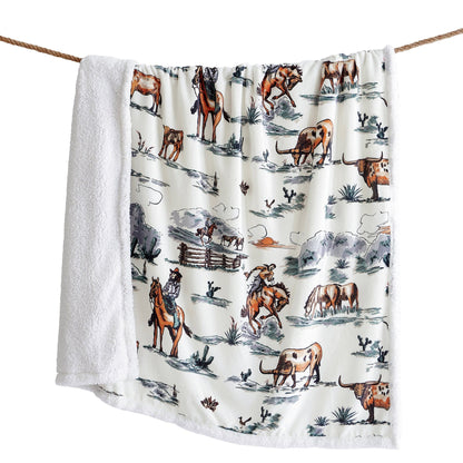 Ranch Life Western Toile Sherpa Throw