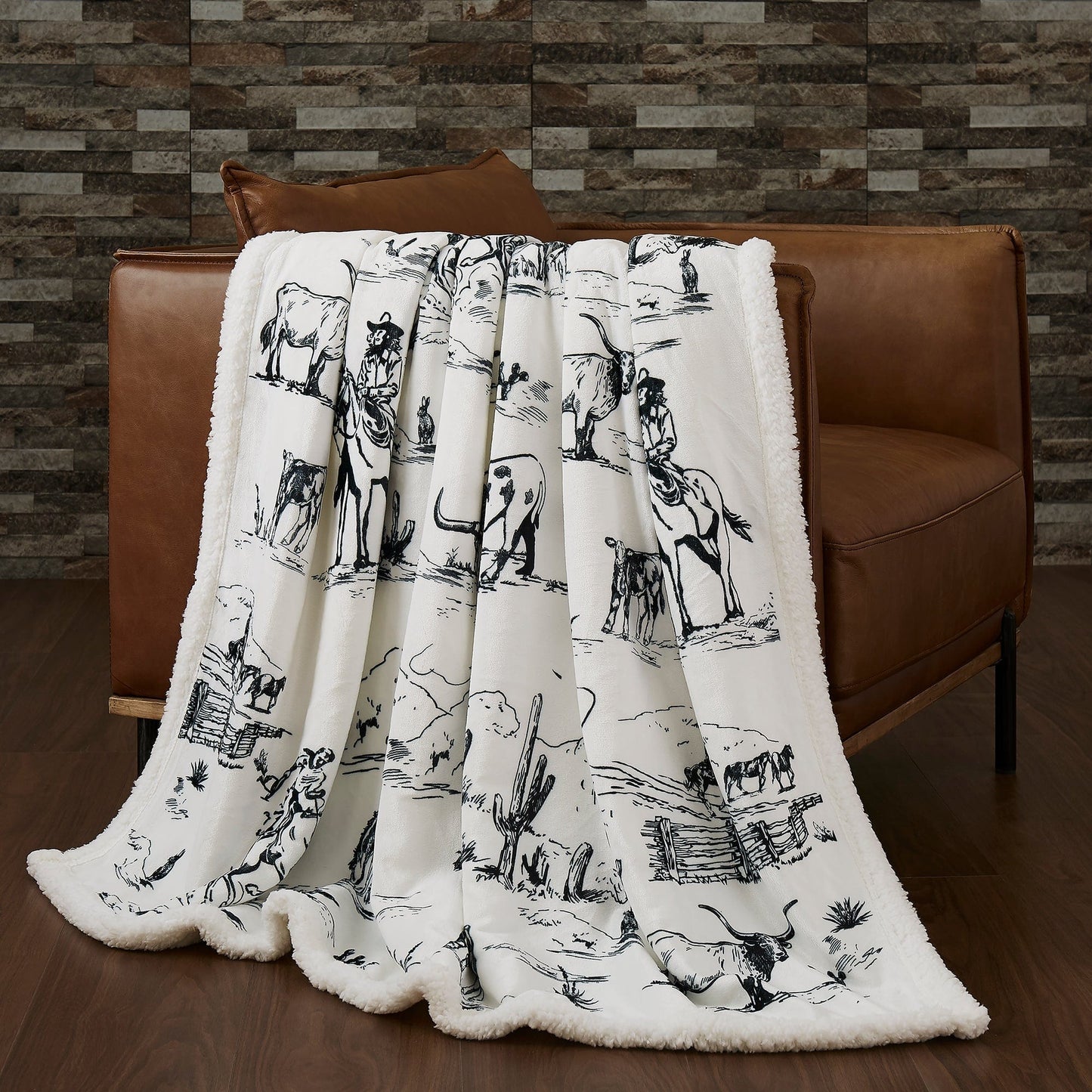 Ranch Life Western Toile Sherpa Throw