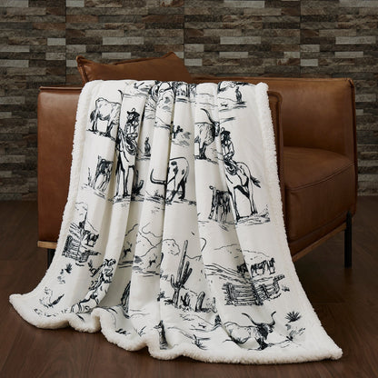 Ranch Life Western Toile Sherpa Throw