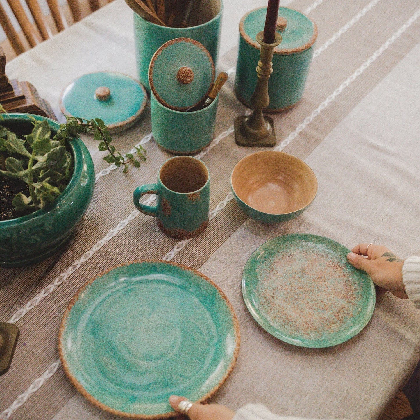 Patina Turquoise Ceramic Dinner Set