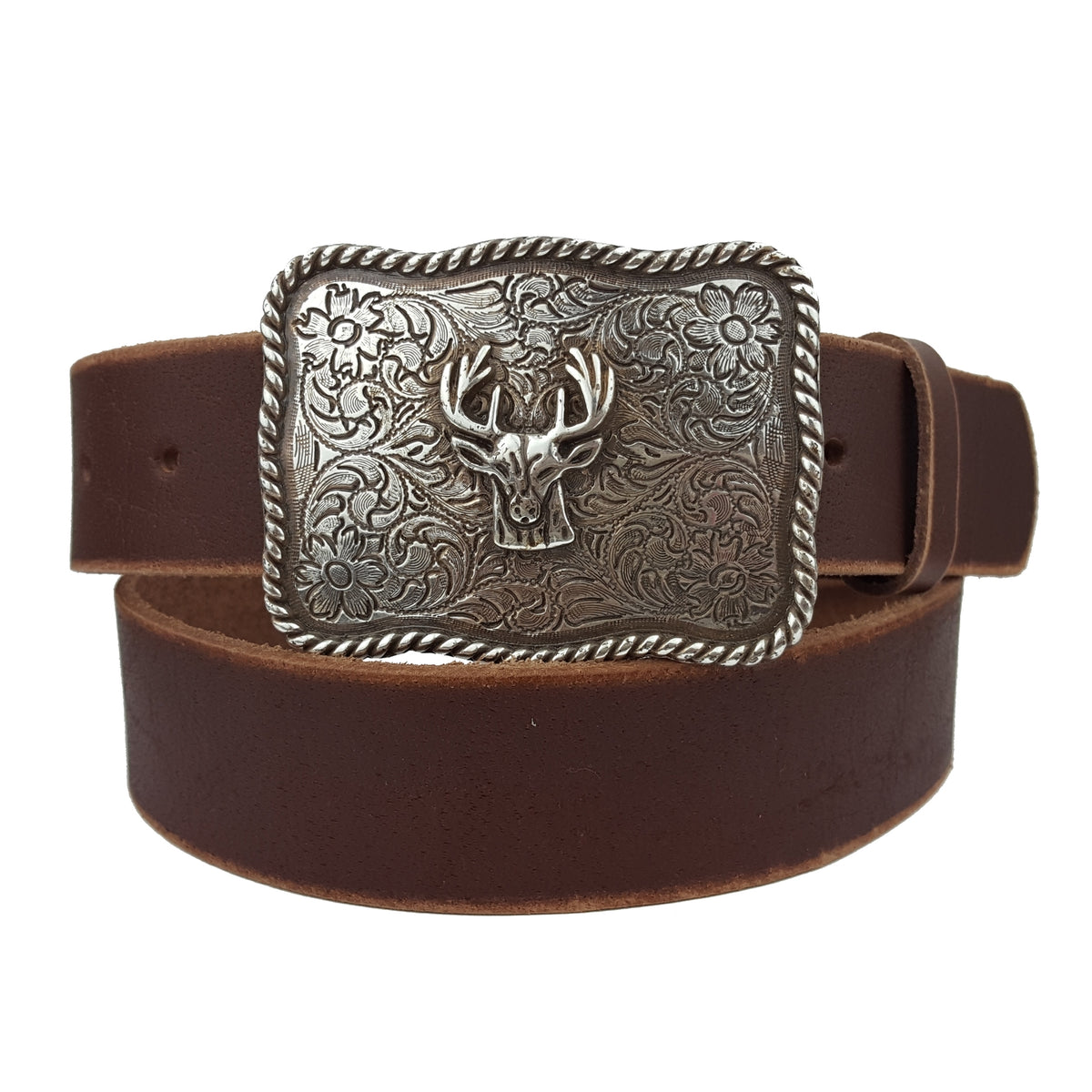 Deer Head Buckle on Vintage Leather Belt