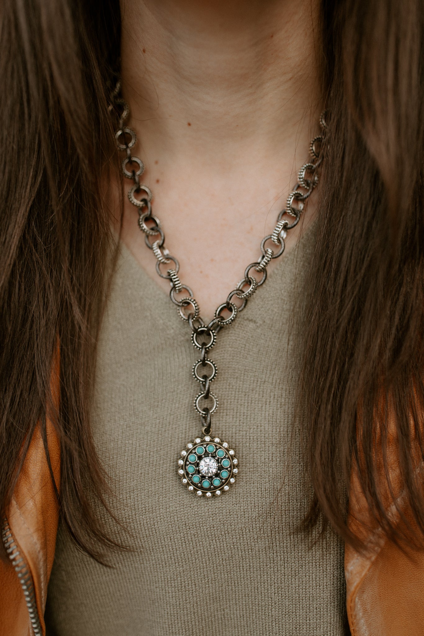 Turquoise & Sparkle Pendant Necklace