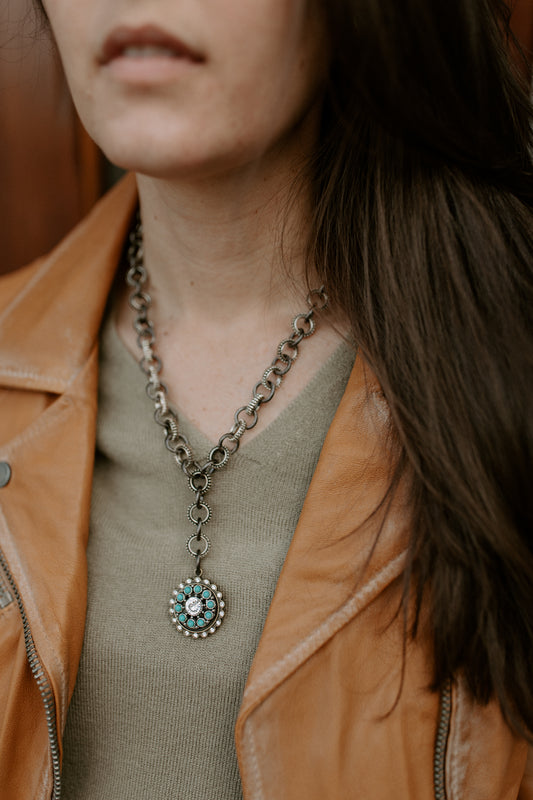 Turquoise & Sparkle Pendant Necklace