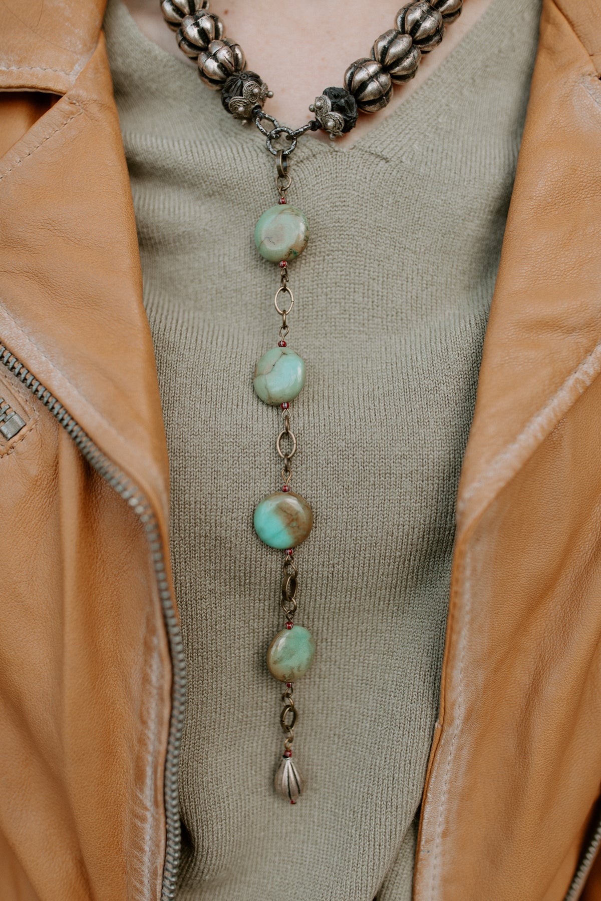 Spur Strap Turquoise Drop Necklace