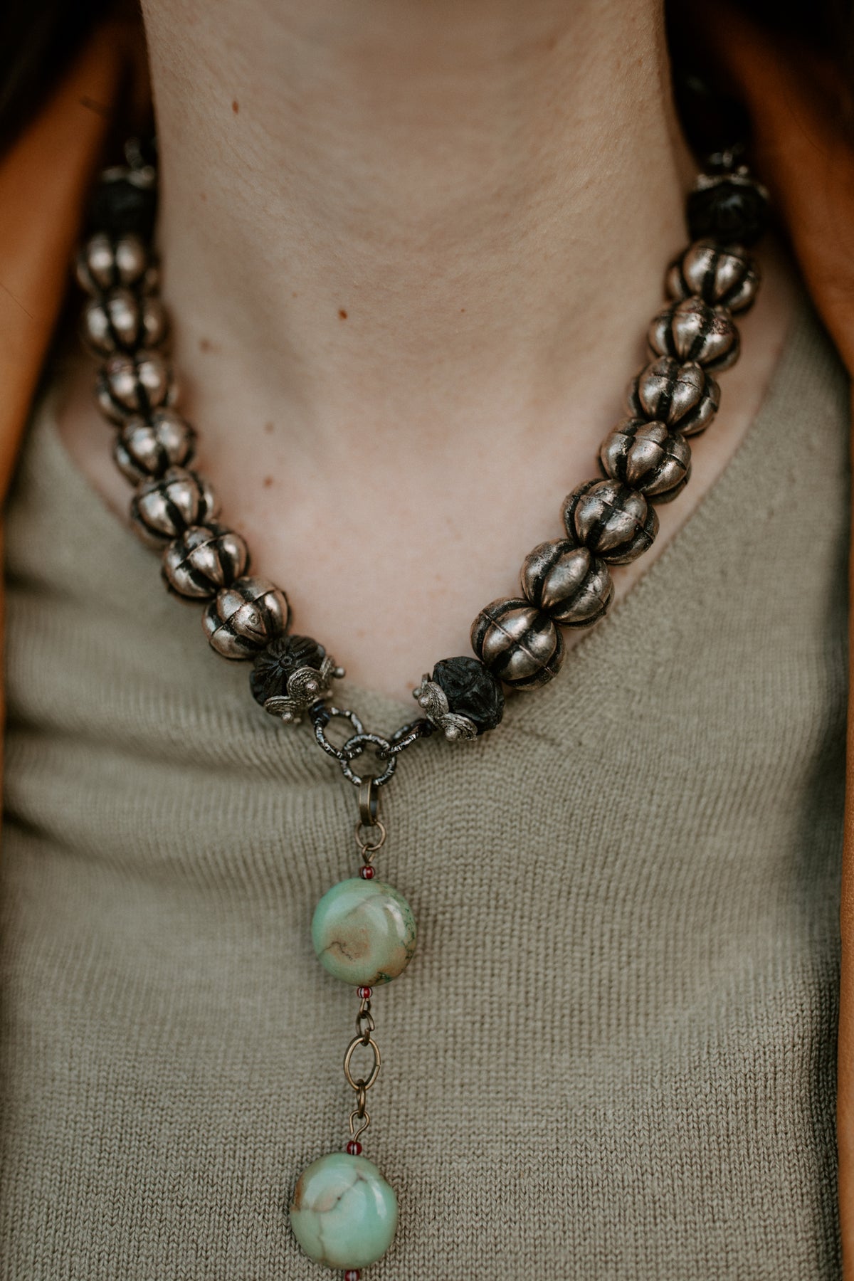 Spur Strap Turquoise Drop Necklace