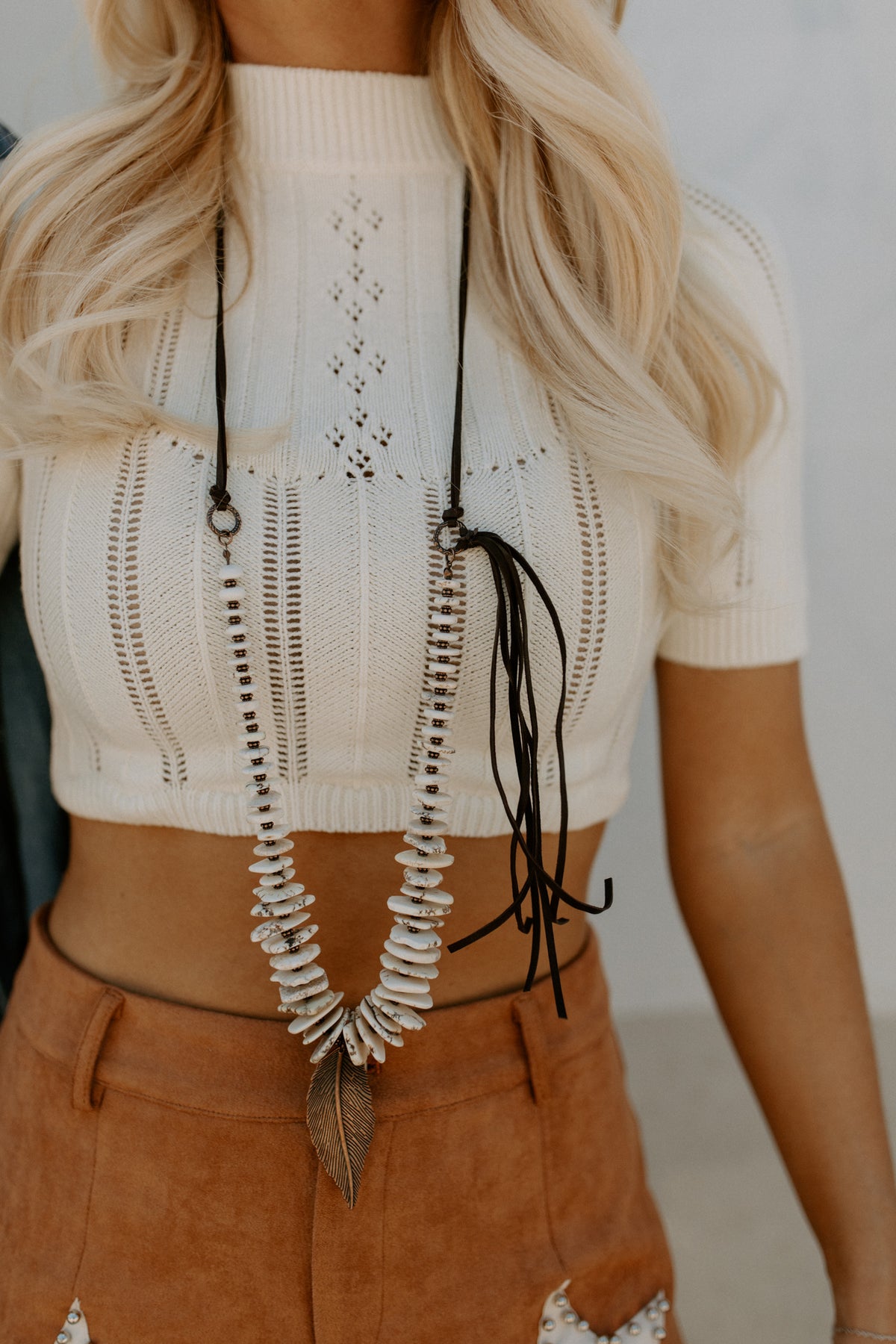 White Turquoise Copper Feather Necklace