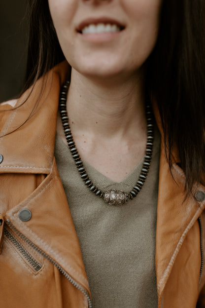 Faux Navajo Silver Pearl Necklace