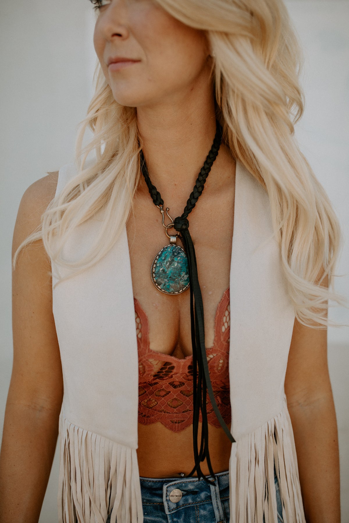 Braided Leather Turquoise Necklace