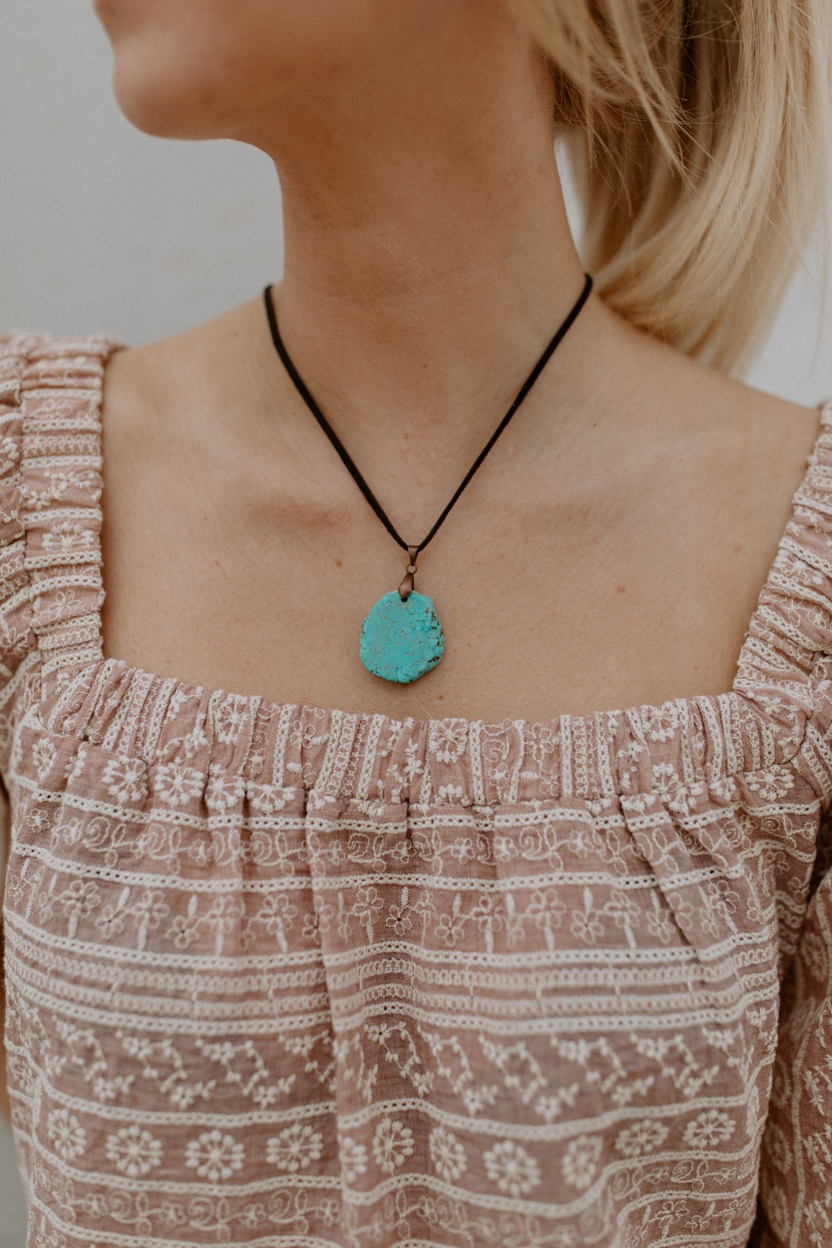 Turquoise Slab Pendant on Leather Cord Necklace
