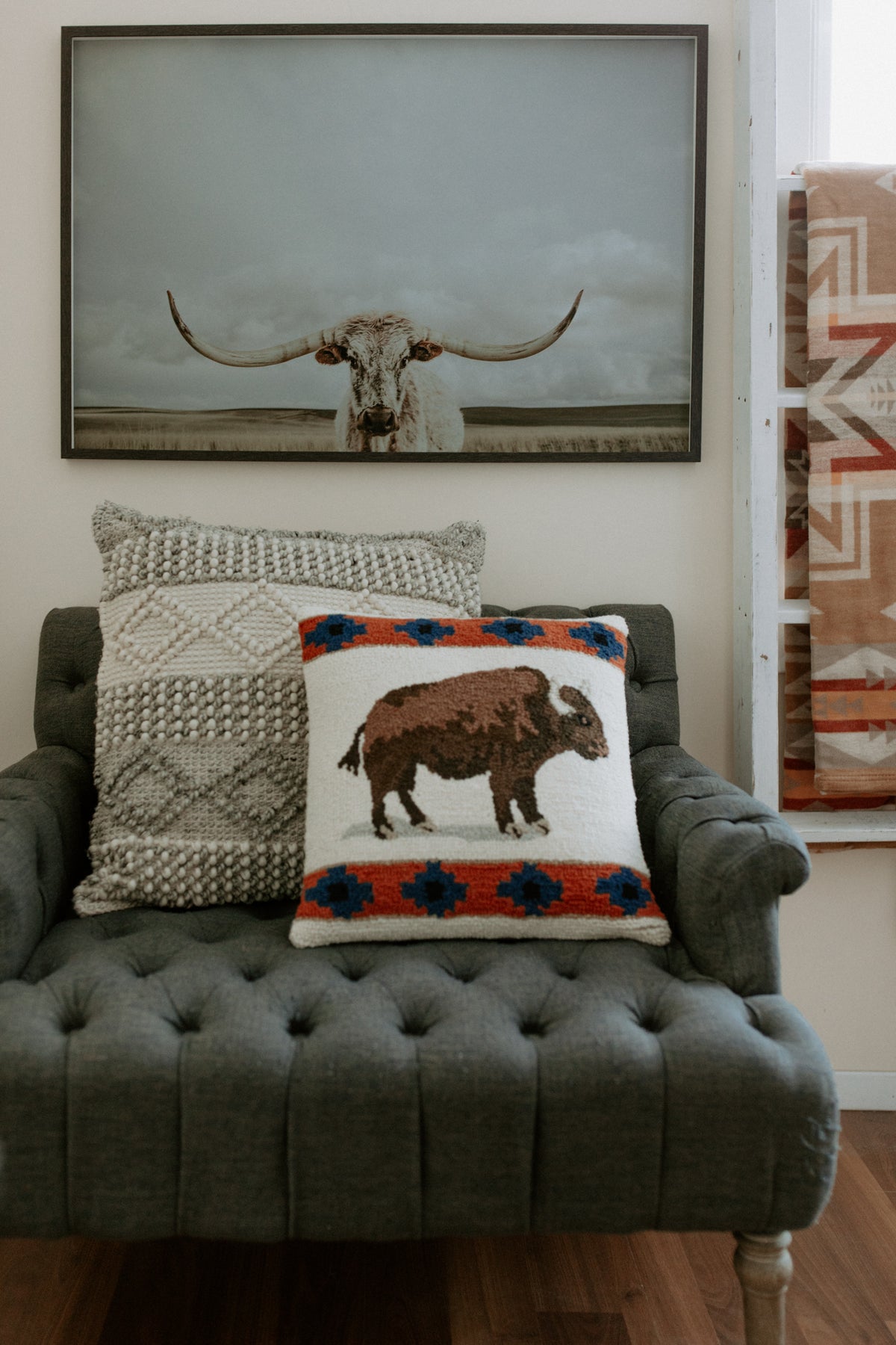Roaming Buffalo Wool Hook Pillow