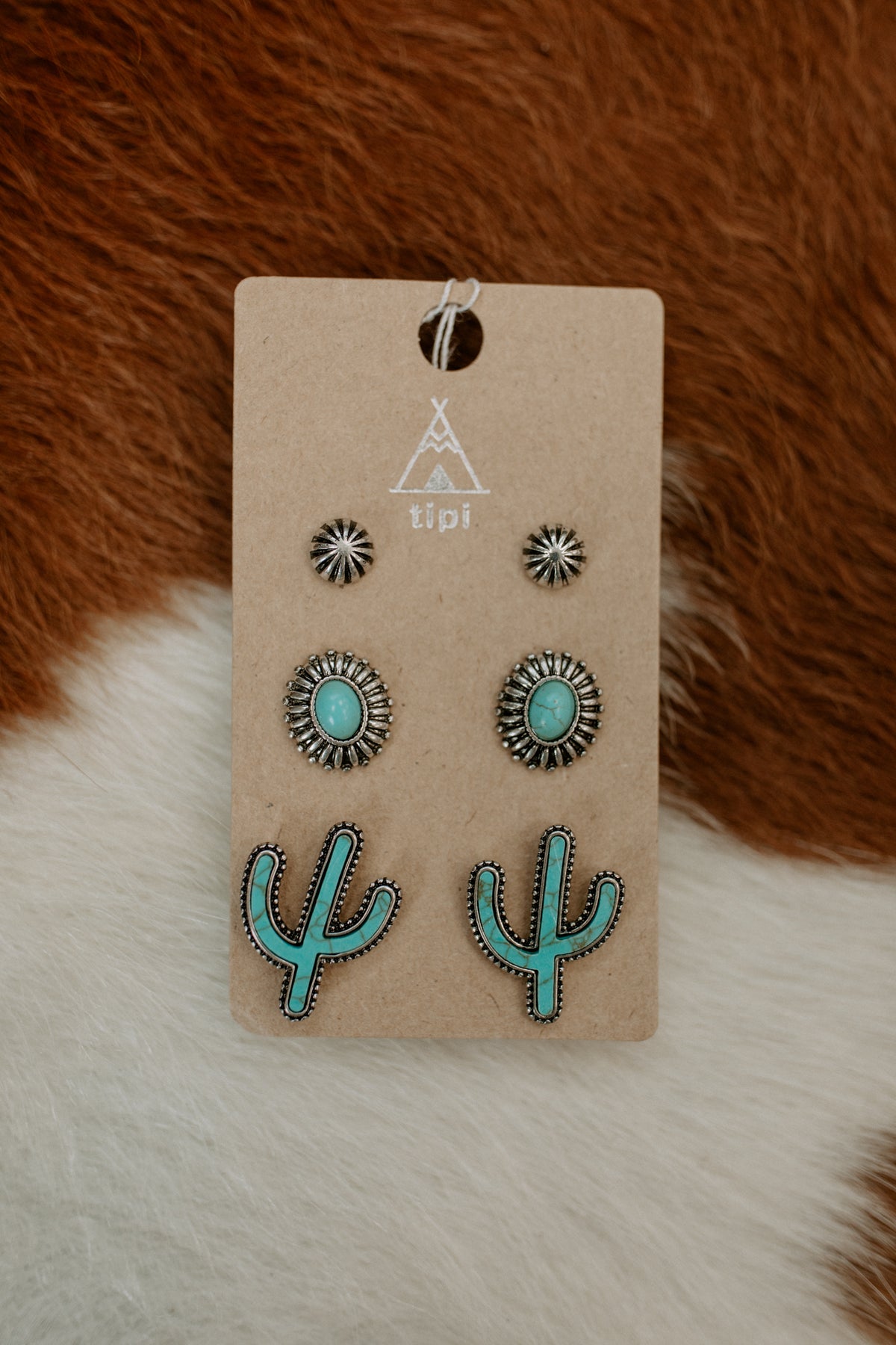Turquoise Cactus Stud Earring Set