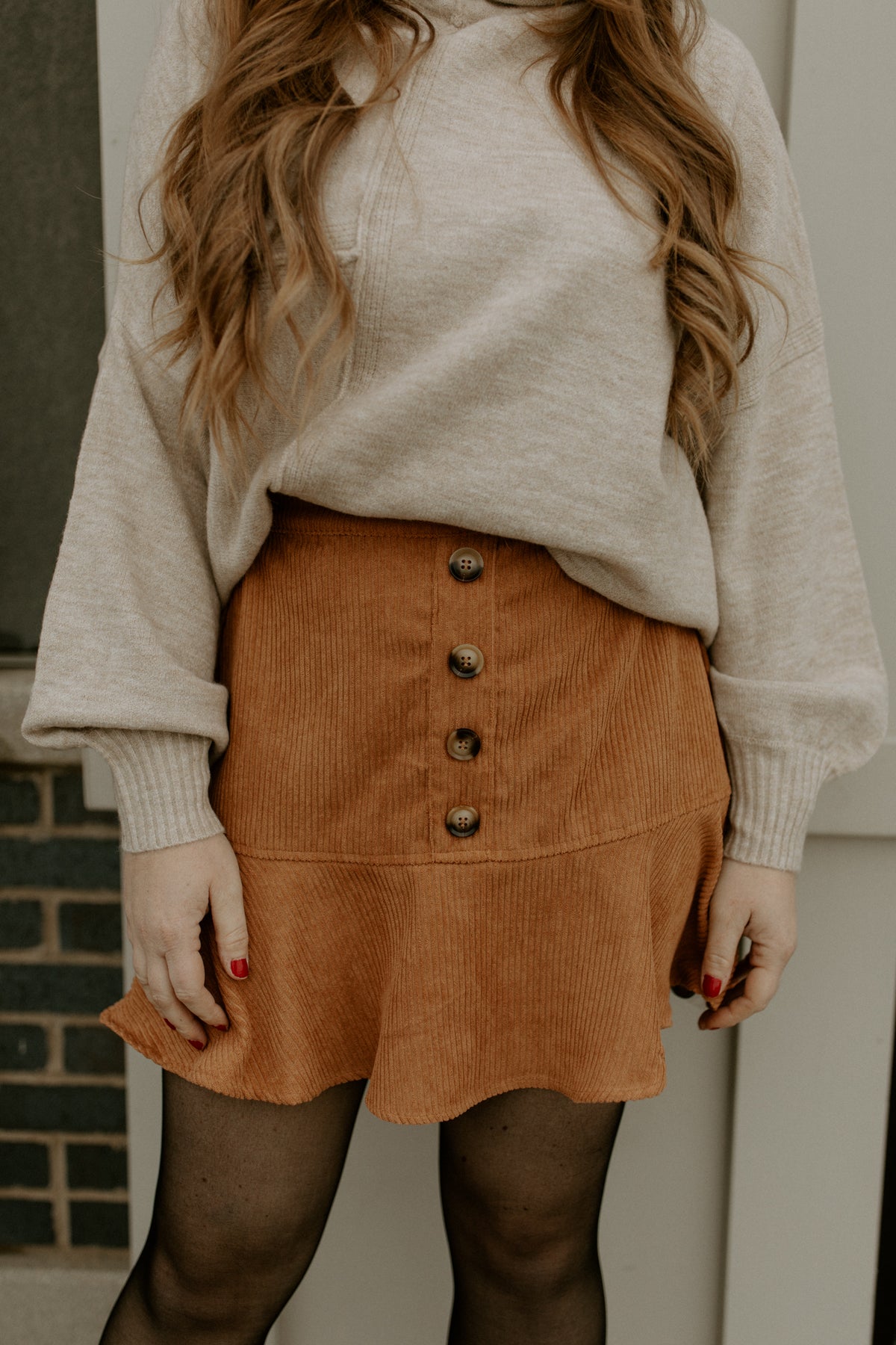 Corduroy Button Skirt