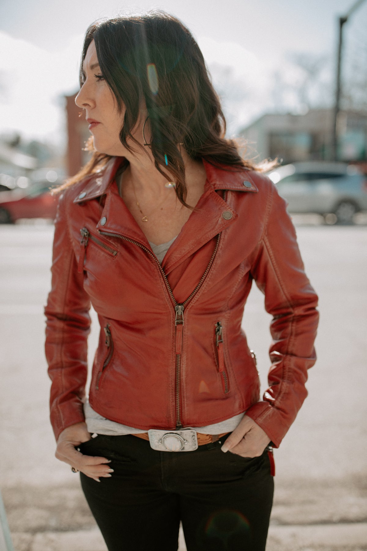 Christy Leather Jacket - Red