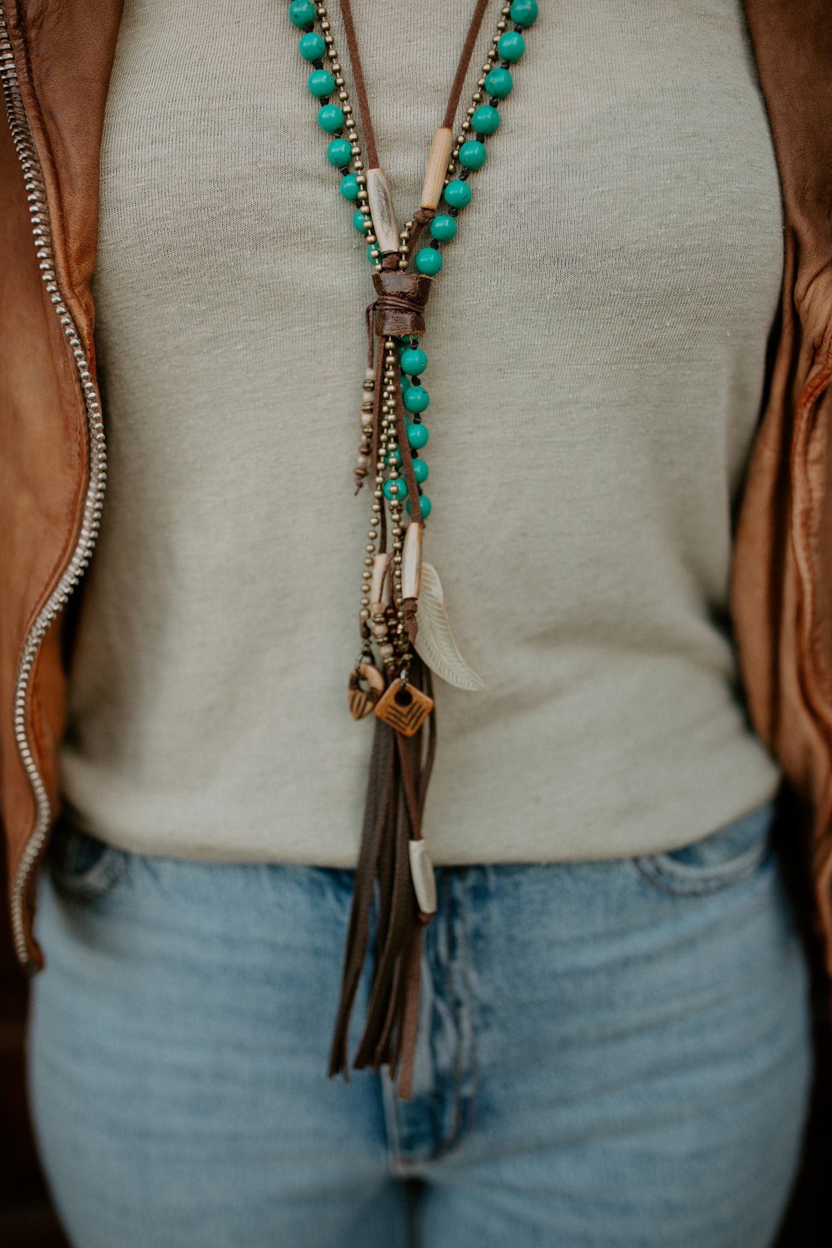 Tasseled Turquoise Clutch Necklace